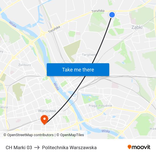 CH  Marki 03 to Politechnika Warszawska map