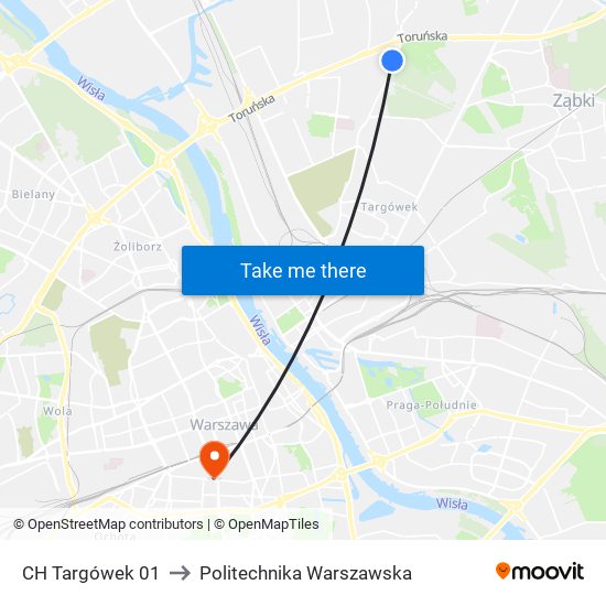 CH Targówek 01 to Politechnika Warszawska map