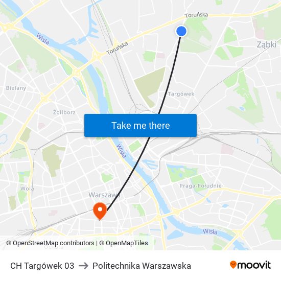 CH Targówek 03 to Politechnika Warszawska map