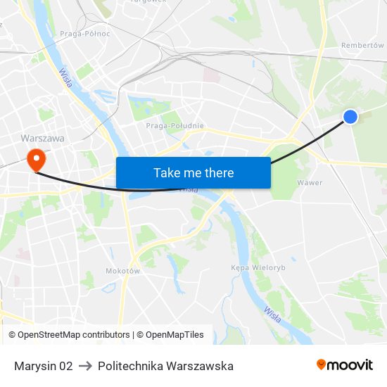 Marysin 02 to Politechnika Warszawska map