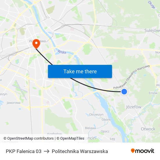 PKP Falenica 03 to Politechnika Warszawska map