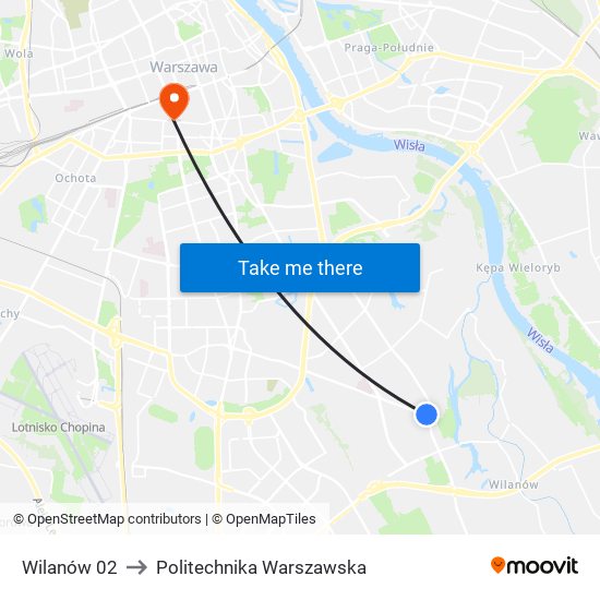 Wilanów to Politechnika Warszawska map