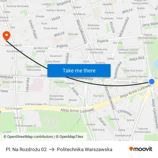 Pl. Na Rozdrożu 02 to Politechnika Warszawska map