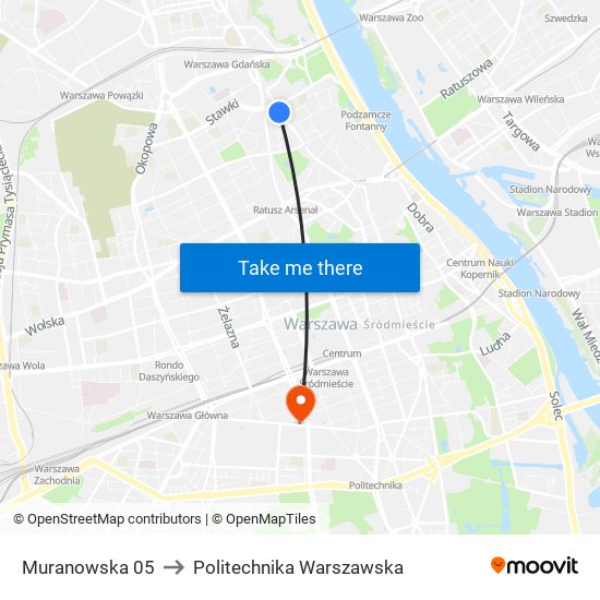 Muranowska to Politechnika Warszawska map