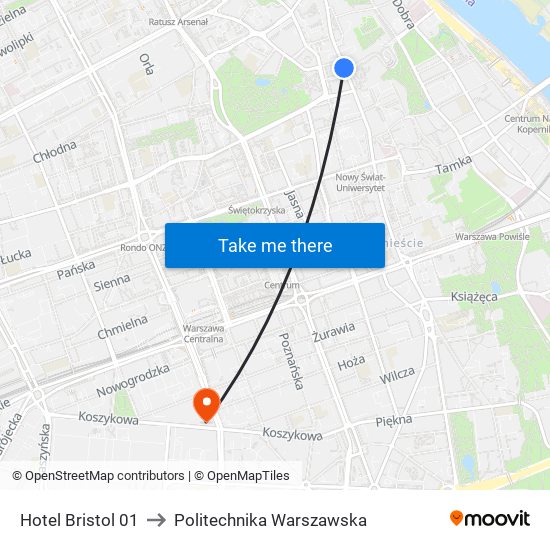 Hotel Bristol 01 to Politechnika Warszawska map