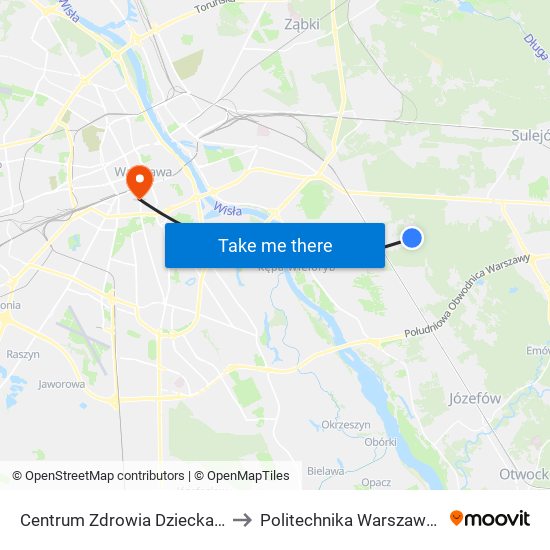 Centrum Zdrowia Dziecka 01 to Politechnika Warszawska map