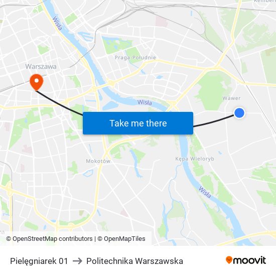 Pielęgniarek 01 to Politechnika Warszawska map