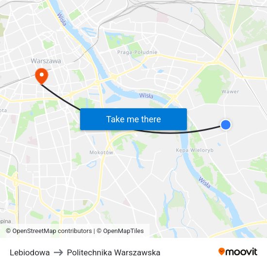 Lebiodowa to Politechnika Warszawska map