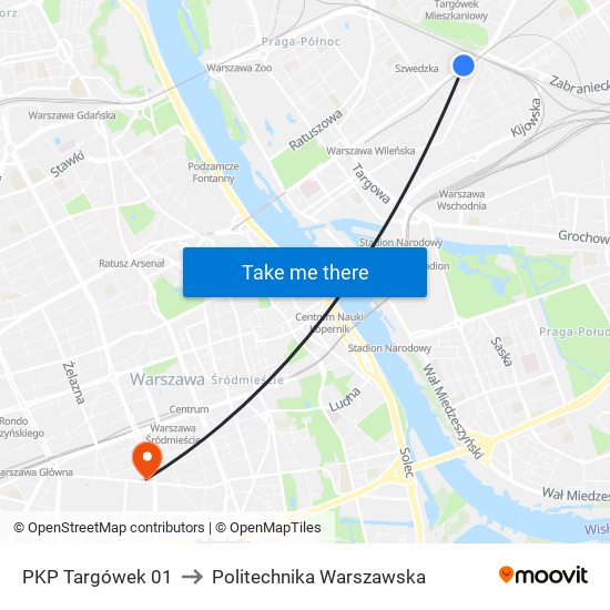 PKP Targówek 01 to Politechnika Warszawska map