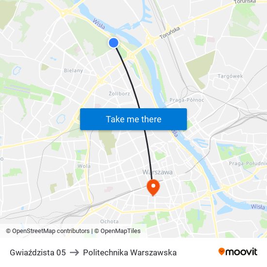 Gwiaździsta 05 to Politechnika Warszawska map