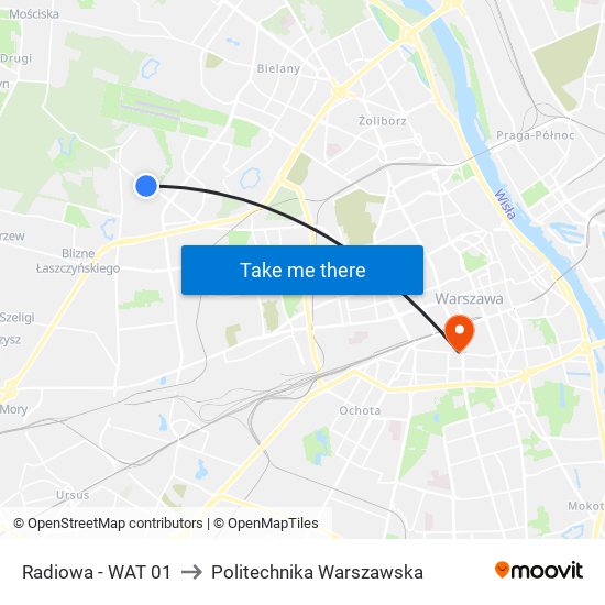 Radiowa-Wat to Politechnika Warszawska map