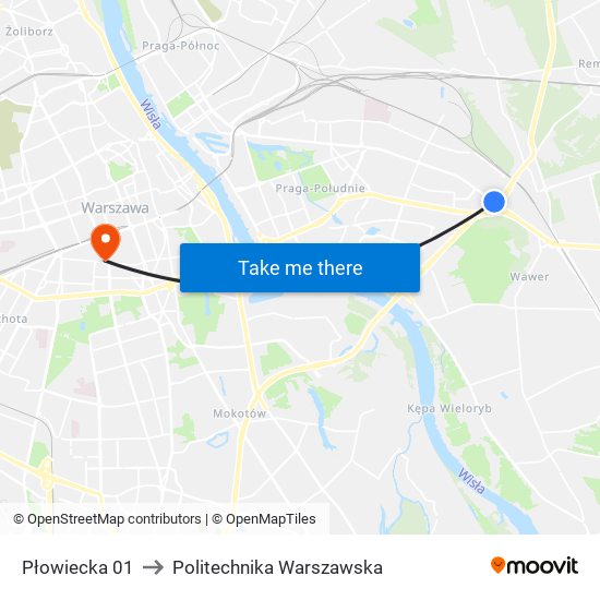 Płowiecka to Politechnika Warszawska map