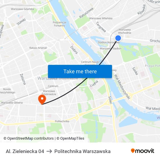 Al. Zieleniecka 04 to Politechnika Warszawska map