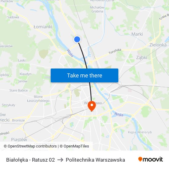 Białołęka - Ratusz 02 to Politechnika Warszawska map