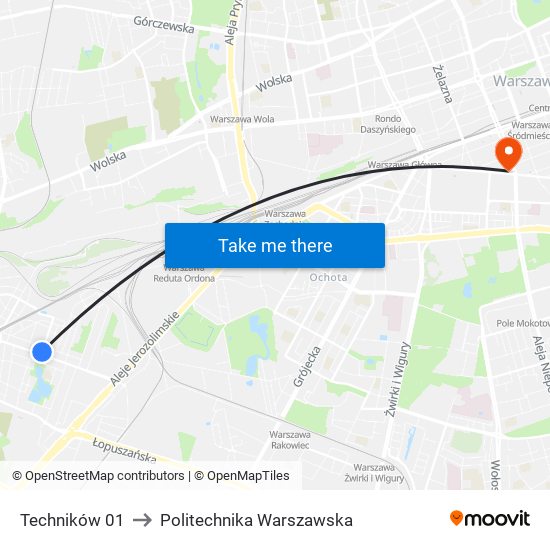 Techników 01 to Politechnika Warszawska map