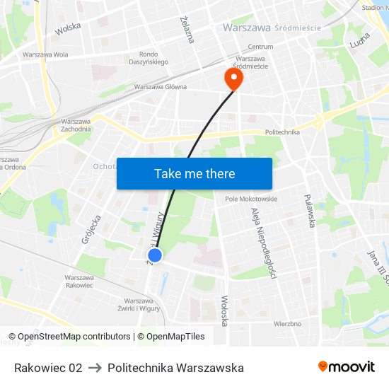 Rakowiec to Politechnika Warszawska map