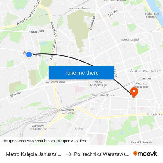 Metro Księcia Janusza 03 to Politechnika Warszawska map