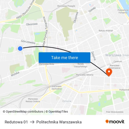 Redutowa to Politechnika Warszawska map