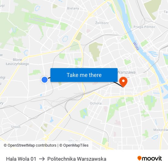 Hala Wola 01 to Politechnika Warszawska map