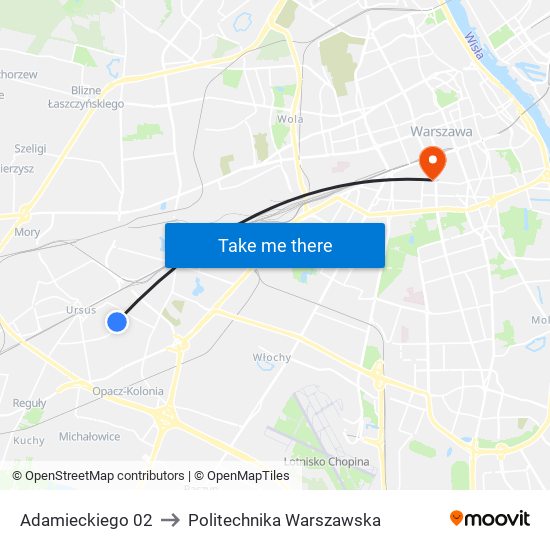 Adamieckiego 02 to Politechnika Warszawska map