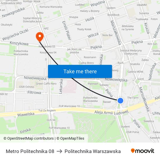 Metro Politechnika 08 to Politechnika Warszawska map