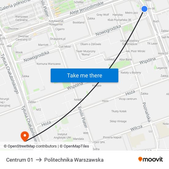 Centrum 01 to Politechnika Warszawska map