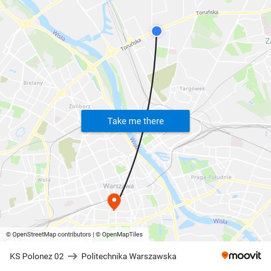 KS Polonez to Politechnika Warszawska map