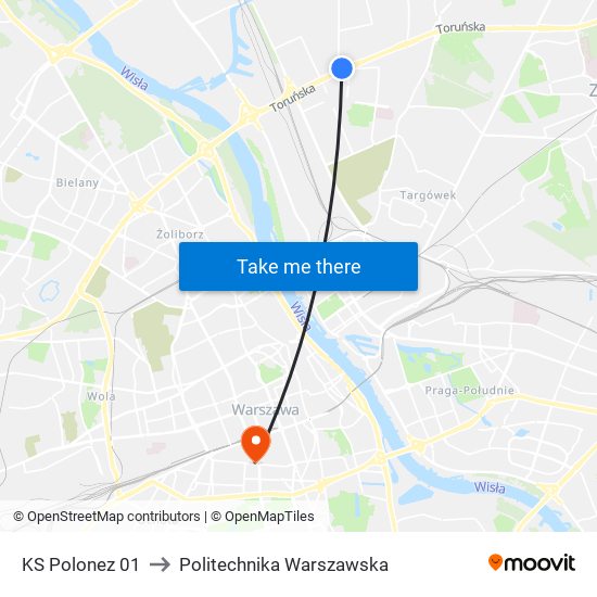 KS Polonez 01 to Politechnika Warszawska map