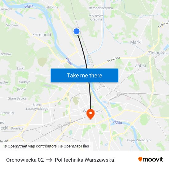 Orchowiecka to Politechnika Warszawska map