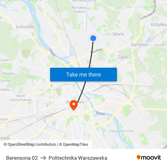 Berensona to Politechnika Warszawska map