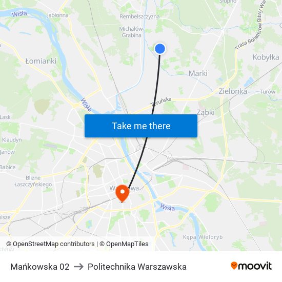 Mańkowska 02 to Politechnika Warszawska map