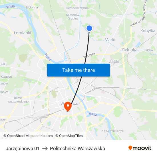 Jarzębinowa to Politechnika Warszawska map