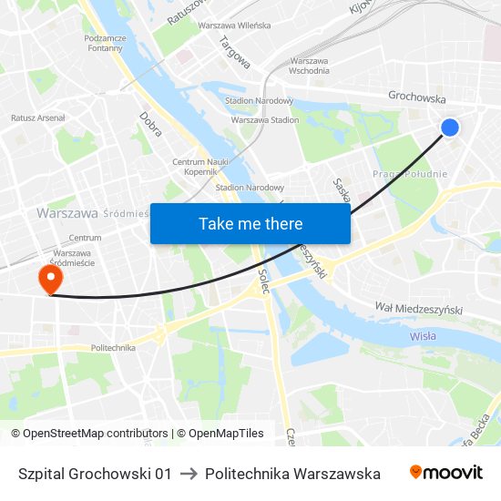Szpital Grochowski 01 to Politechnika Warszawska map