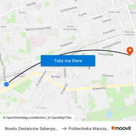 Rondo Zesłańców Syberyjskich to Politechnika Warszawska map