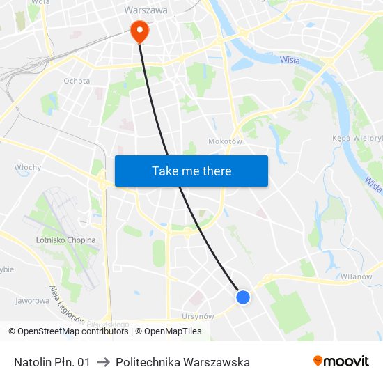 Natolin Płn. to Politechnika Warszawska map