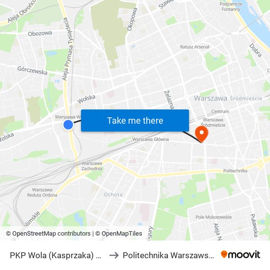 PKP Wola (Kasprzaka) 05 to Politechnika Warszawska map