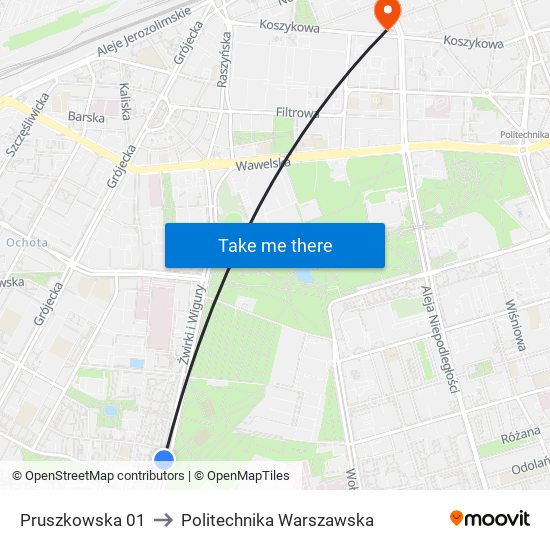 Pruszkowska to Politechnika Warszawska map