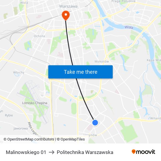 Malinowskiego 01 to Politechnika Warszawska map