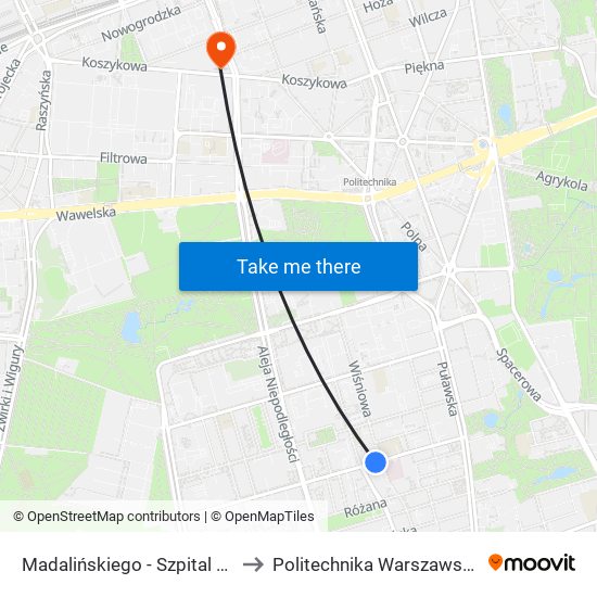 Madalińskiego - Szpital 01 to Politechnika Warszawska map