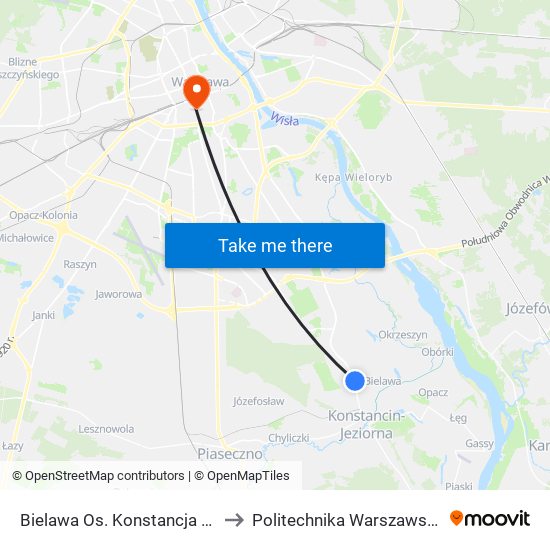 Bielawa Os. Konstancja 01 to Politechnika Warszawska map