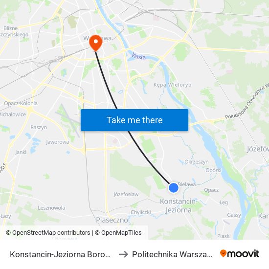 Konstancin-Jeziorna Borowa 02 to Politechnika Warszawska map