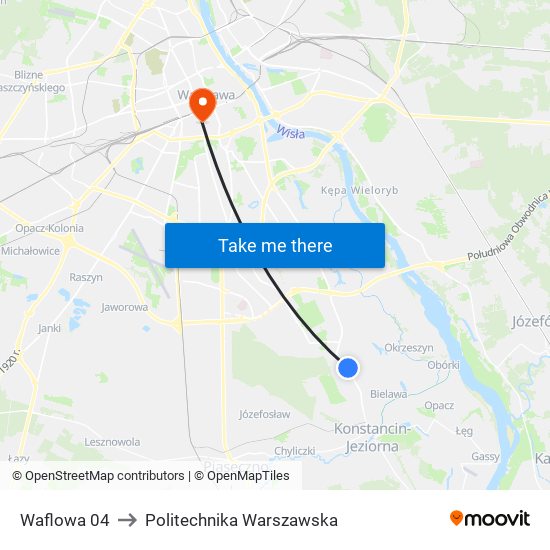 Waflowa 04 to Politechnika Warszawska map