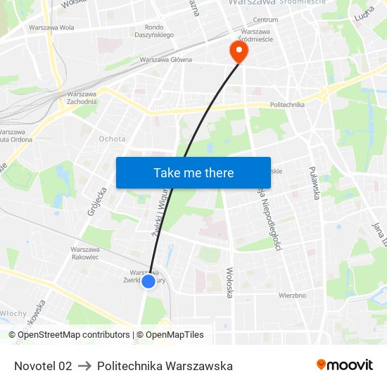 Novotel 02 to Politechnika Warszawska map