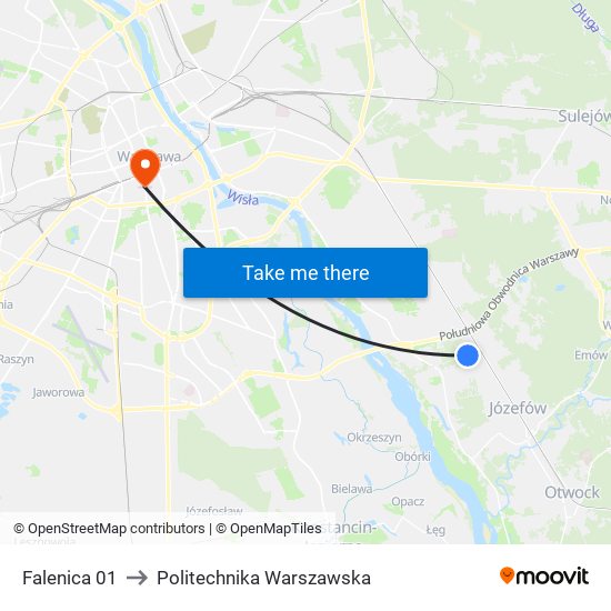 Falenica 01 to Politechnika Warszawska map