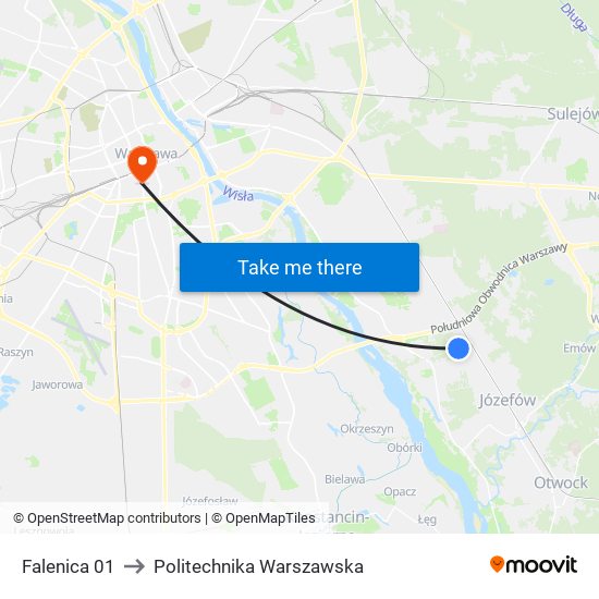 Falenica to Politechnika Warszawska map