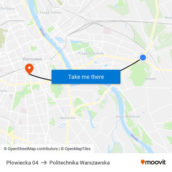 Płowiecka to Politechnika Warszawska map