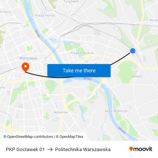 PKP Gocławek 01 to Politechnika Warszawska map