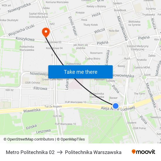 Metro Politechnika 02 to Politechnika Warszawska map