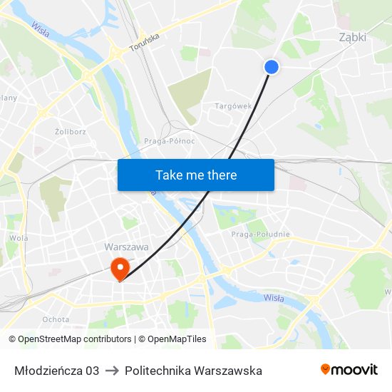 Młodzieńcza 03 to Politechnika Warszawska map