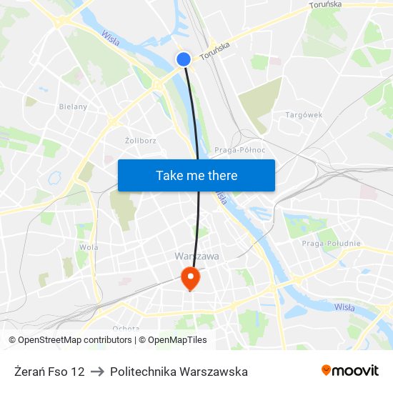 Żerań Fso 12 to Politechnika Warszawska map